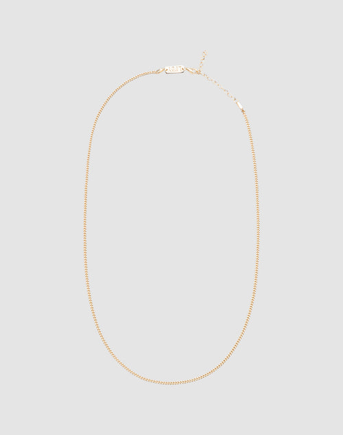 The LIVE FAST DIE YOUNG Round Box Chain is a thin gold necklace crafted from 925 vergoldet Sterling Silber, featuring a lobster clasp and small extender for an adjustable length, shown against a plain light gray background.