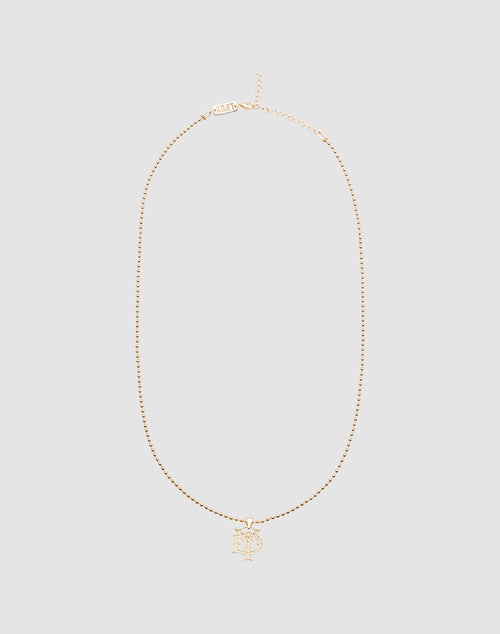 The DY Chain by LIVE FAST DIE YOUNG is a delicate vergoldet gold necklace with a sparkling NY Zirkonia pendant, shown on a plain light gray background.