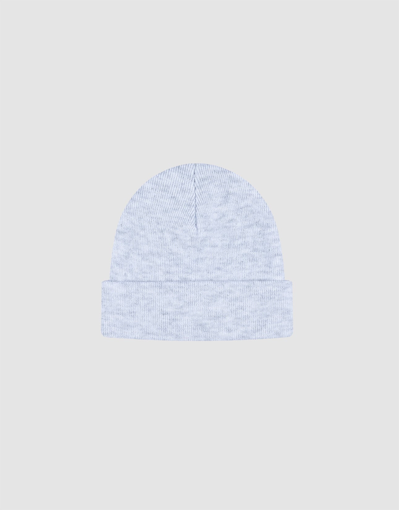 The LIVE FAST DIE YOUNG Basic Beanie is a light gray Polyacryl knit, one size fits all, featuring a folded brim and subtle flaglabel, shown on a plain light gray background.