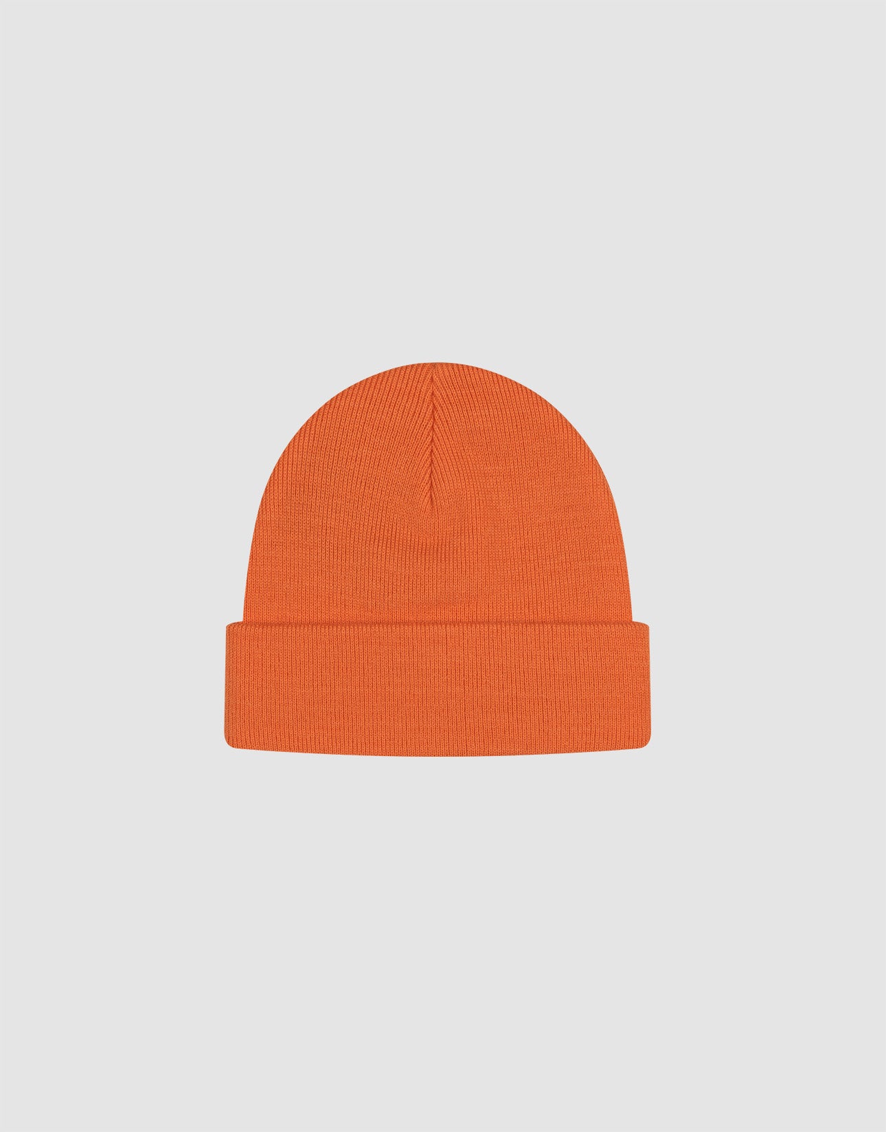 The LIVE FAST DIE YOUNG Basic Beanie is a plain orange polyacryl knit with a folded cuff and subtle flaglabel, shown on a light gray background. This one-size beanie delivers comfort and style for daily wear.