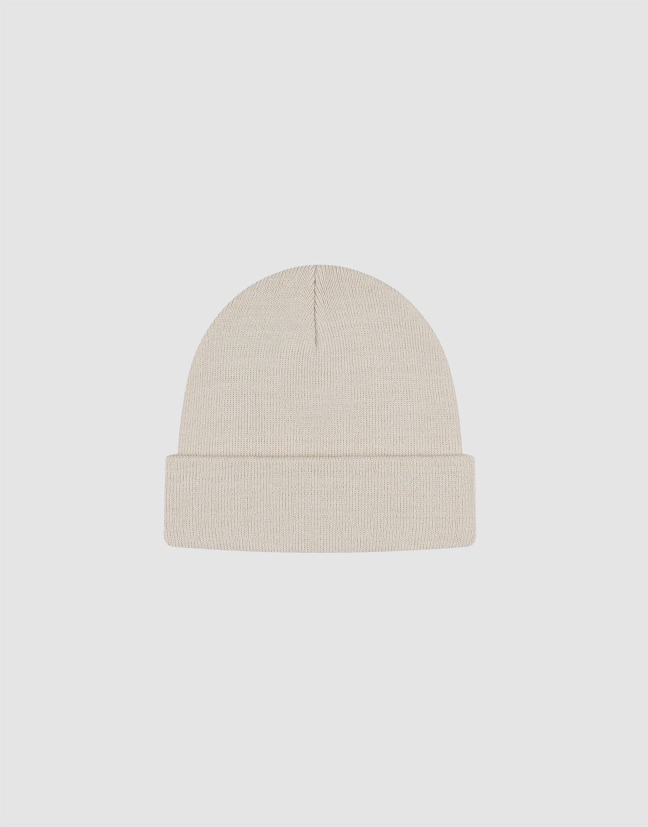 The LIVE FAST DIE YOUNG Basic Beanie is a plain, light beige polyacryl knit with a folded brim and subtle flag label. One size. Shown on a white background.