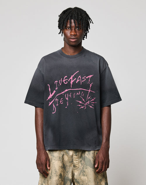 LFDY Scribble Tee Schwarz mit rosa Schrift auf der Brust