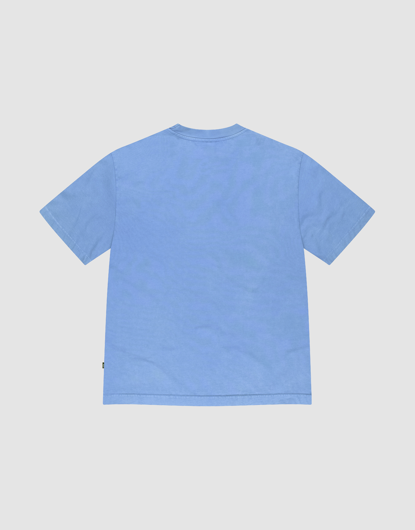 The LIVE FAST DIE YOUNG Basic +49 Tee is a light blue oversized short-sleeve T-shirt, displayed from the back against a white background.