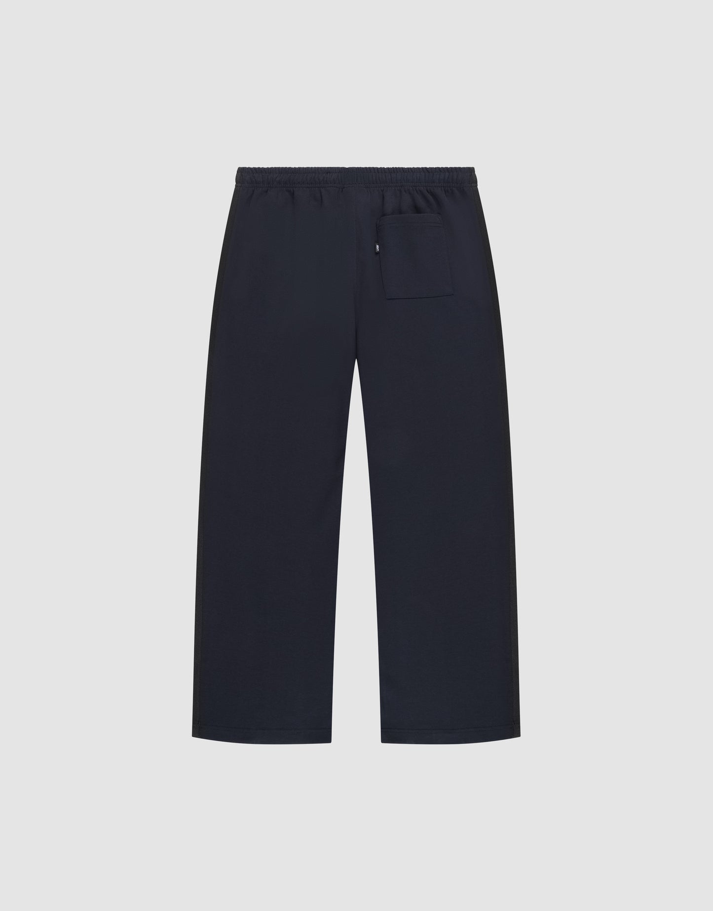 The LFDY Striped Jogger by LIVE FAST DIE YOUNG features a loose, wide fit with an elastic waistband and a single square pocket on the front right, shown on a plain light gray background.