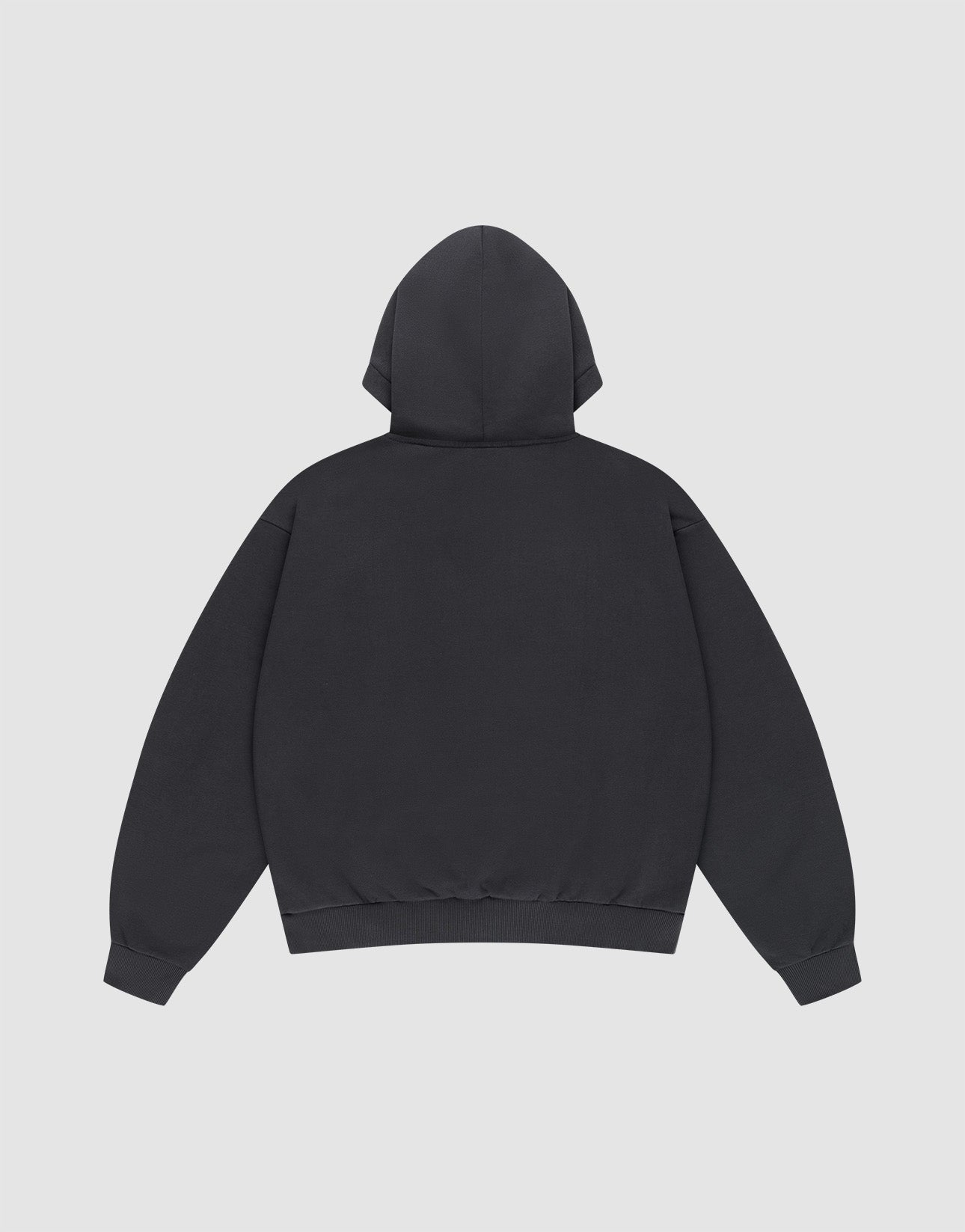 The Live Fast Box Hooded by LIVE FAST DIE YOUNG is a plain black hoodie, shown from the back on a light gray background. Made from a soft cotton-polyester blend, it has a hood, long sleeves, ribbed cuffs and hem, with no visible logos or designs.