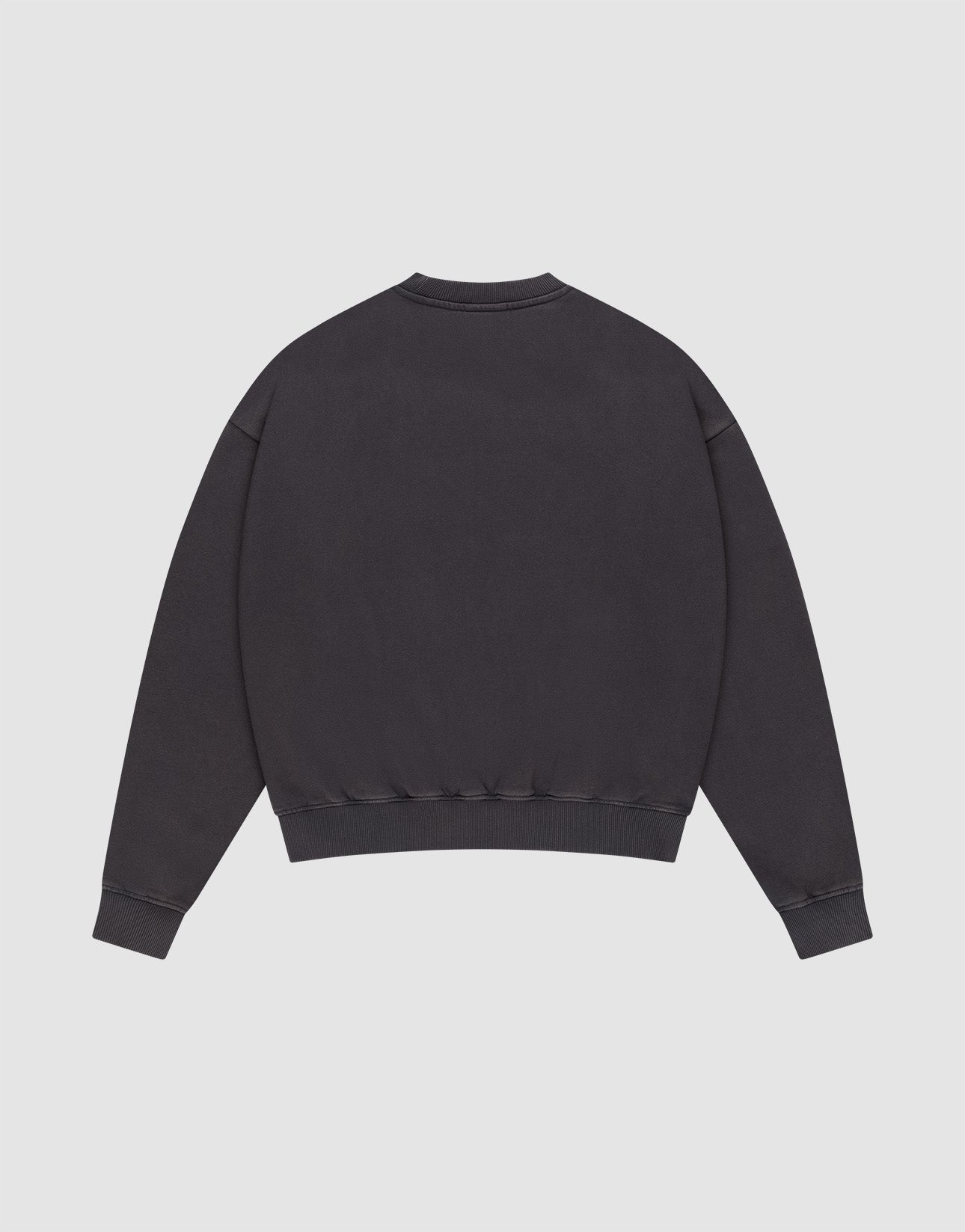 The Live Fast DY Sweater by LIVE FAST DIE YOUNG is a plain black crewneck, shown from the back on a white background with long sleeves, ribbed cuffs and hem, and a relaxed oversize fit for modern comfort.