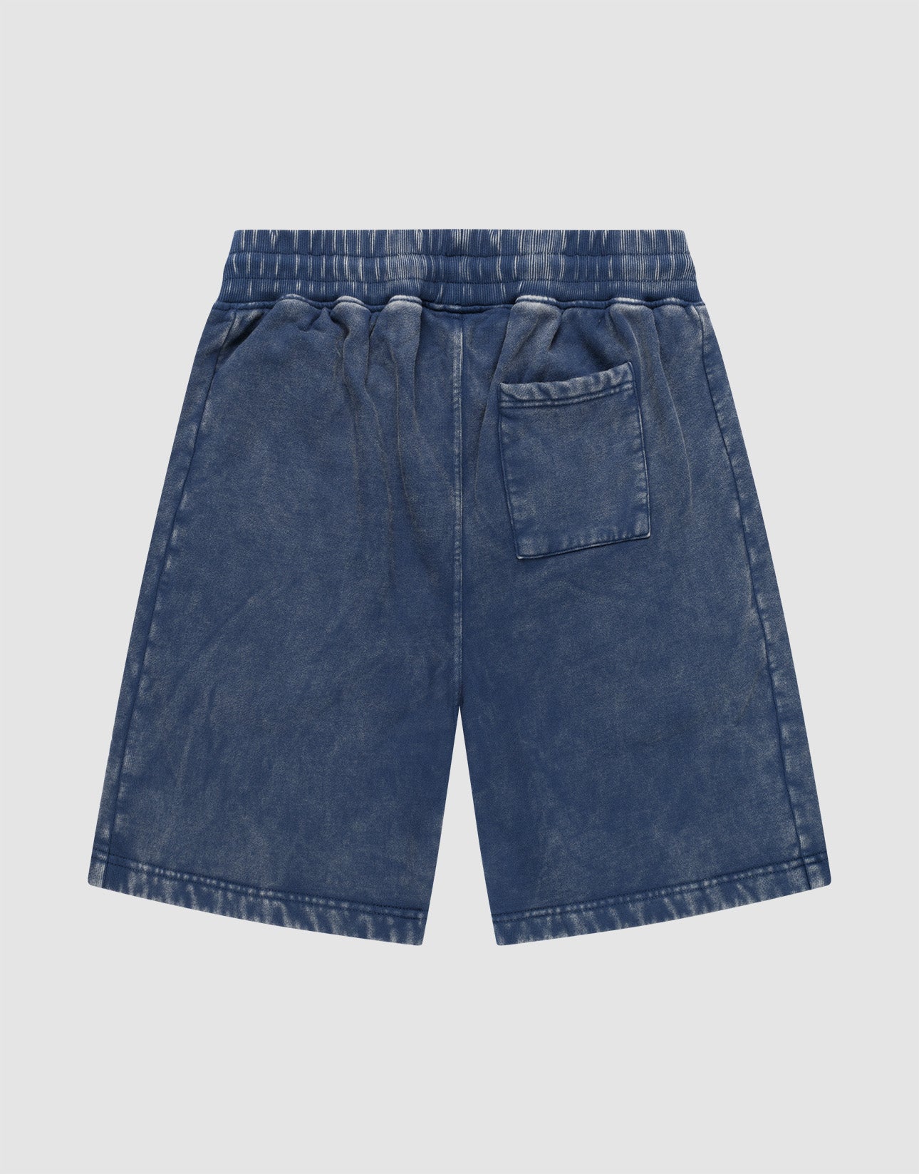The LFDY Bulge Shorts by LIVE FAST DIE YOUNG are blue drawstring shorts with an elastic waistband and a back pocket, shown on a light gray background. Made from 100% cotton with a vintage washed effect for a relaxed look.