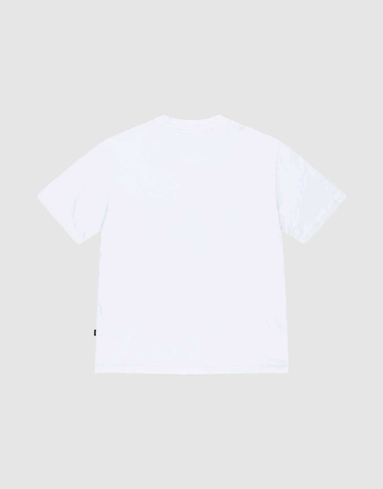 The Basic Live Fast Graffiti Tee by LIVE FAST DIE YOUNG is a regular fit, short-sleeved white T-shirt shown from the back and laid flat on a light gray background.