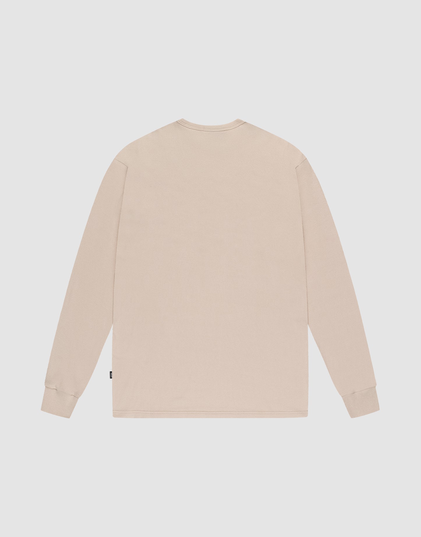 The Basic Regular Rib Longsleeve by LIVE FAST DIE YOUNG is a beige, regular fit shirt with a crew neckline and sleeve Ripp-Bündchen, made from soft Baumwolle and shown laid flat from the back.