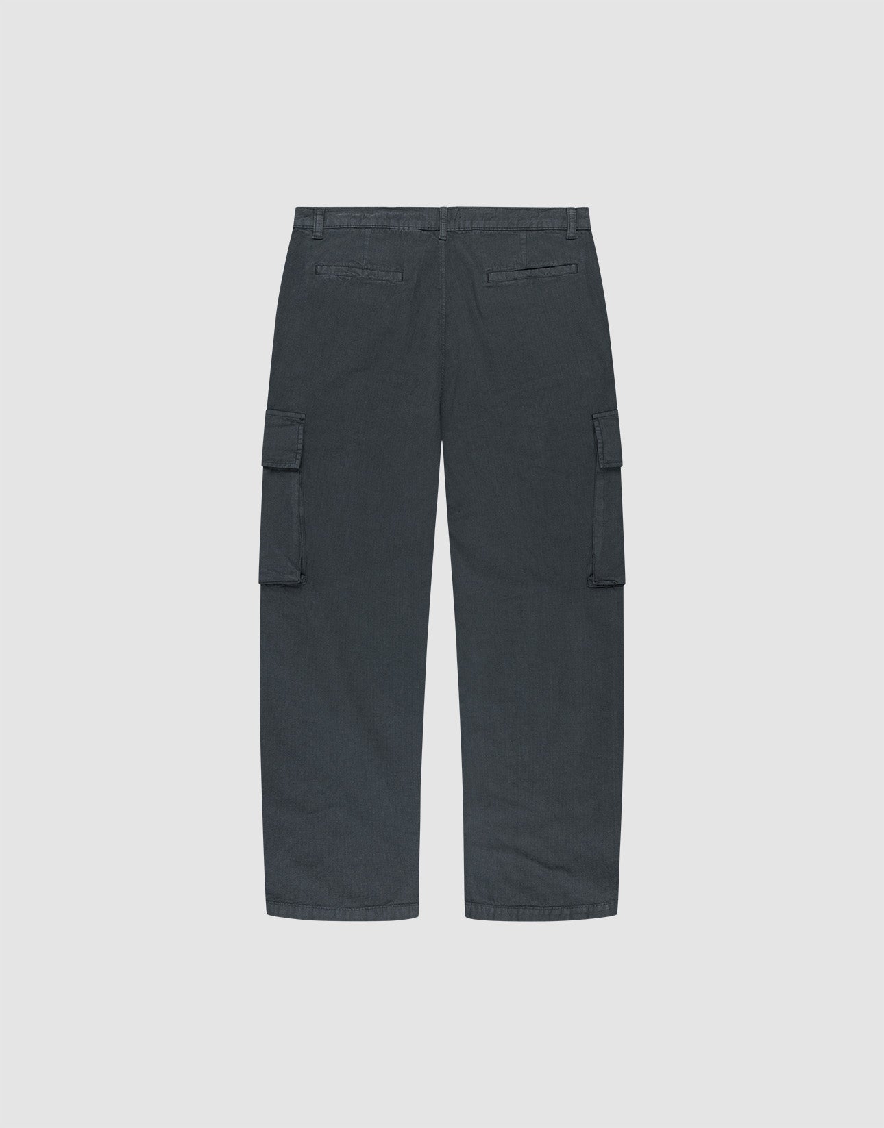 LIVE FAST DIE YOUNG Wide Cargo pants in dark gray, Wide Fit, shown flat on a white background with two upper back flap pockets and large cargo pockets on the sides of both legs.