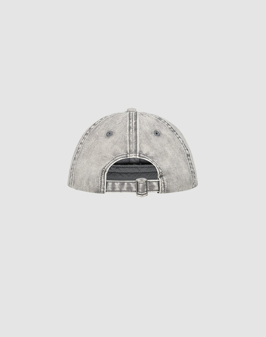 The LIVE FAST DIE YOUNG Live Fast Paris Cap in gray Sunfade Optik is displayed from the back on a white background, showcasing its adjustable strap with a metal buckle.