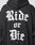 A person wearing the LIVE FAST DIE YOUNG Ride or Die Hooded Zip, a black hoodie with bold white Gothic-style Ride or Die text on the back, featuring an oversize fit and doppellagige Kapuze for comfort.