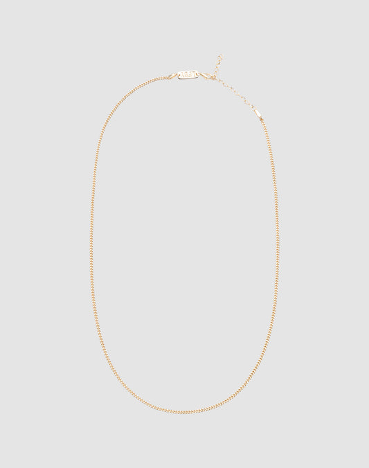 The LIVE FAST DIE YOUNG Round Box Chain is a thin gold necklace crafted from 925 vergoldet Sterling Silber, featuring a lobster clasp and small extender for an adjustable length, shown against a plain light gray background.