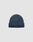 The LIVE FAST DIE YOUNG Double Rib Knit Beanie in dark blue features a folded brim and voluminous look, showcased against a plain light gray background.