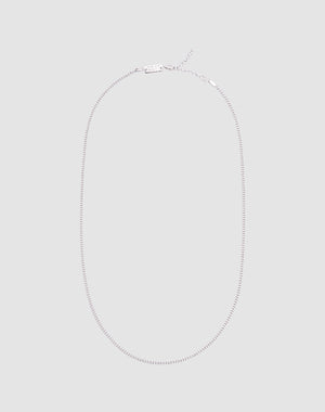 The Round Box Chain by LIVE FAST DIE YOUNG is a thin sterling silver 925 necklace with a simple clasp, shown against a plain light gray background.