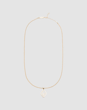 The LF Blank Chain by LIVE FAST DIE YOUNG features a fine 925 gold-plated sterling silver chain with an geometric LF pendant. Adjustable length. Shown on a plain light gray background.