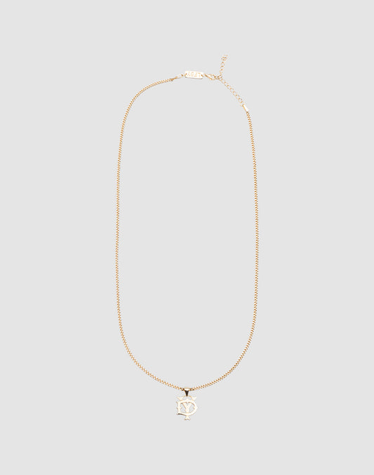 The DY Blank Chain by LIVE FAST DIE YOUNG is a gold necklace with a pendant of overlapping N and Y letters in a stylized font, made from 925 Vergoldet Sterling Silber, shown on a plain light gray background.