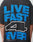 A person wears the LFDY 4 Ever Tee by LIVE FAST DIE YOUNG, an oversized black cotton T-shirt with a bold blue and white LIVE FAST 4 EVER backprint, styled over tattooed arms with a long-sleeve layer underneath.