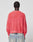 A person with braided hair faces away from the camera, wearing the LFDY Washed Knit Sweater by LIVE FAST DIE YOUNG in a pinkish-red oversize fit with faded text, paired with light blue jeans. Sweater is 100% Baumwolle. Plain light background.