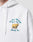 Close-up of LIVE FAST DIE YOUNGs Rhine Area Hooded: an light gray oversize-fit hoodie with a yellow bear graphic, teal “Live Fast, DIY Gang, Rhine Area, Family Inc.” cursive text, and a comfy Kapuze.