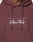 Close-up of a person wearing the LFDY Embroidery Hooded by LIVE FAST DIE YOUNG. This maroon regular fit hoodie features white embroidered text, drawstrings, and is crafted from 100% Baumwolle for comfort.