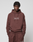 A person wears the LIVE FAST DIE YOUNG LFDY Embroidery Hooded brown french terry Regular Fit hoodie and sweatpants, featuring "Live Fast" embroidery on the chest and thigh, standing against a plain light background with a neutral expression.