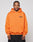 A man stands facing forward against a plain light background, wearing the LIVE FAST DIE YOUNG Basic Orange Hooded sweatshirt made from Baumwolle and Polyester, featuring a small printed chest logo. His hands are by his sides with a neutral expression.