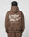 A person with braided hair, seen from behind, wears a brown Basic 360 Hooded hoodie by LIVE FAST DIE YOUNG. Bold white text and smaller print are on the back. The hoodie, made from a cotton-poly blend, is paired with matching brown pants.