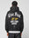 A person wears the LFDY Haters Hooded Zip by LIVE FAST DIE YOUNG, an oversize black hoodie with a double-layer hood and white/yellow Live Fast and 22 24 HURT THEM HATERS text plus small graphics on the back.