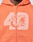 A close-up of the orange LFDY 40 Hooded Zip by LIVE FAST DIE YOUNG, crafted from Baumwolle Pullover material and featuring a bold front print of the number 49 with a spiked-collar dog's head, mouth open.