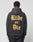 A person wearing the LIVE FAST DIE YOUNG Ride or Die Hooded, an oversize black sweatshirt with bold yellow Ride or Die text on the back, doppellagige Kapuze, and a soft Baumwolle-Polyester blend, faces away against a plain background.
