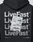 The Basic Evidence Hooded Zip by LIVE FAST DIE YOUNG is a black, oversized hoodie featuring repeated white LiveFast™ text and a printed document image on the back, small symbols, LFDY branding, and a website link at the bottom right.