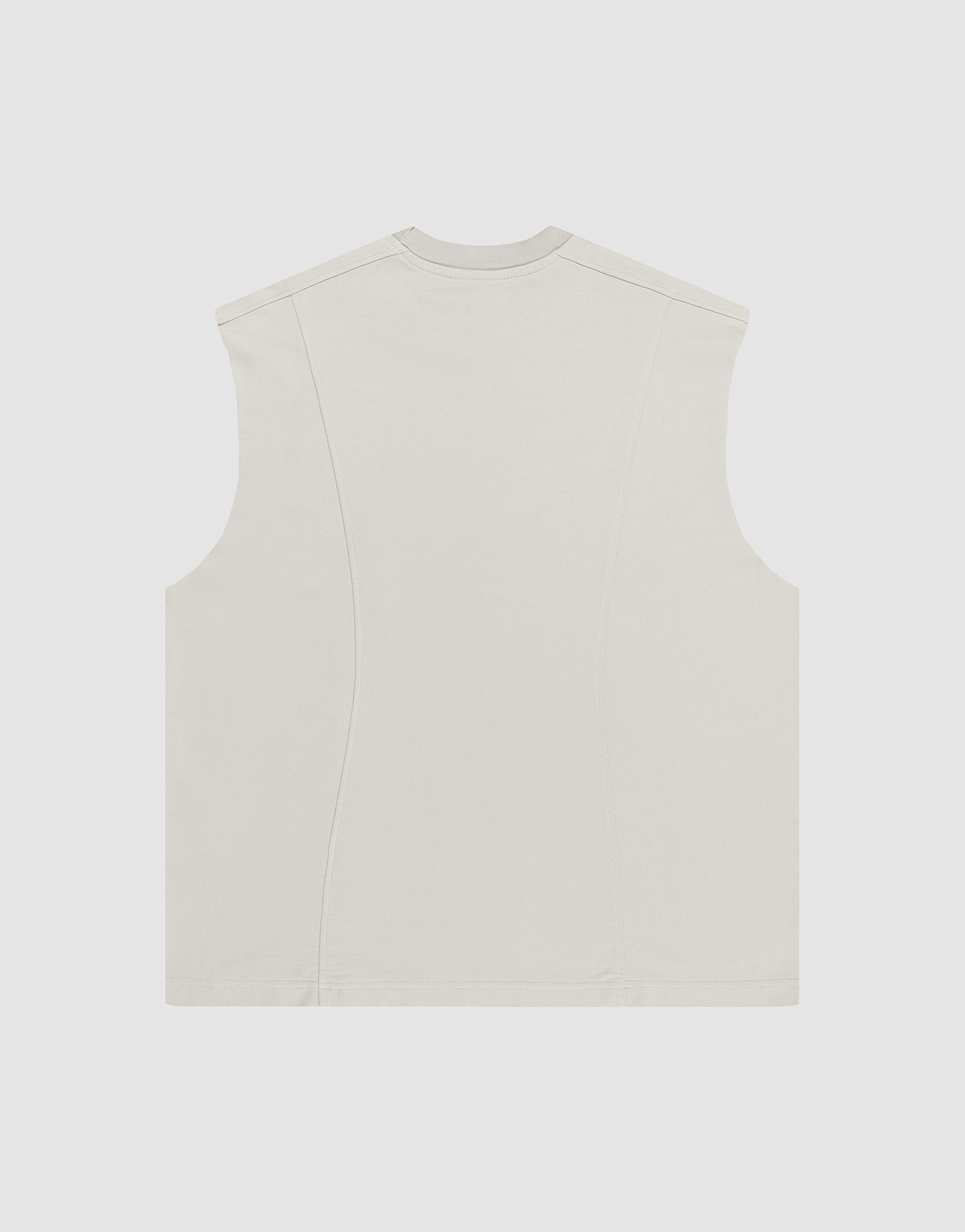 A sleeveless Heavy Muscle Tank by LIVE FAST DIE YOUNG in light beige, made from 100% Baumwolle with an Oversize Fit and minimal design, is shown flat from the back on a plain white background.