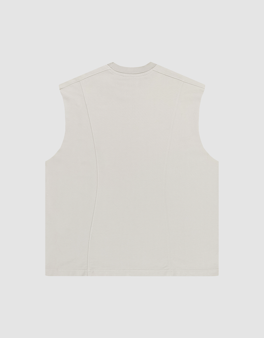 A sleeveless Heavy Muscle Tank by LIVE FAST DIE YOUNG in light beige, made from 100% Baumwolle with an Oversize Fit and minimal design, is shown flat from the back on a plain white background.