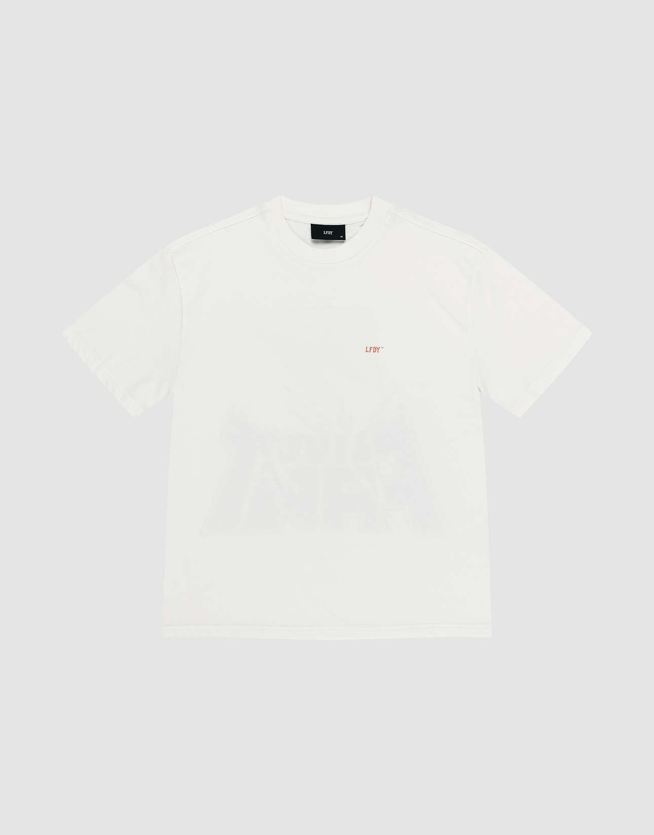 The LFDY Flash Tee by LIVE FAST DIE YOUNG is a plain white short-sleeve t-shirt with a small red LIFT logo on the left chest, made from soft 160gsm fabric and displayed flat on a light background.
