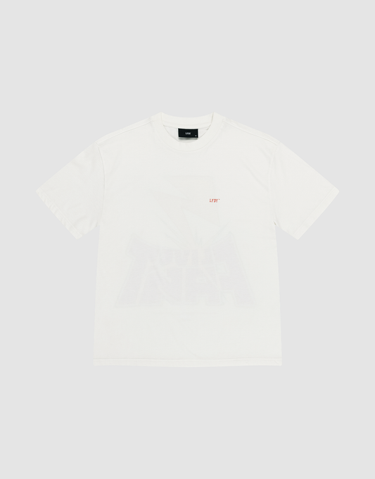 The LFDY Flash Tee by LIVE FAST DIE YOUNG is a plain white short-sleeve t-shirt with a small red LIFT logo on the left chest, made from soft 160gsm fabric and displayed flat on a light background.