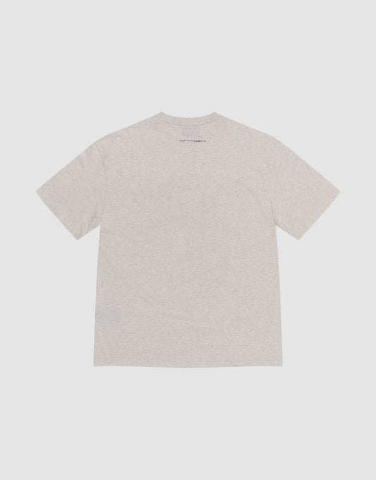 The LFDY College Tee by LIVE FAST DIE YOUNG is a plain light gray short-sleeve Baumwolle shirt, laid flat with the back side up, featuring a small logo or text centered near the neckline.
