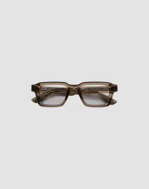 The LFDY x Chimi Shades 03 by LIVE FAST DIE YOUNG are brown rectangular eyeglasses with thick acetate frames and UV protection, shown against a plain white background.