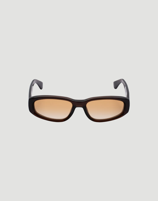 The LFDY x Chimi Shades 09 by LIVE FAST DIE YOUNG feature thick dark brown rectangular frames and light brown CR39 lenses with UV protection, shown on a plain white background.