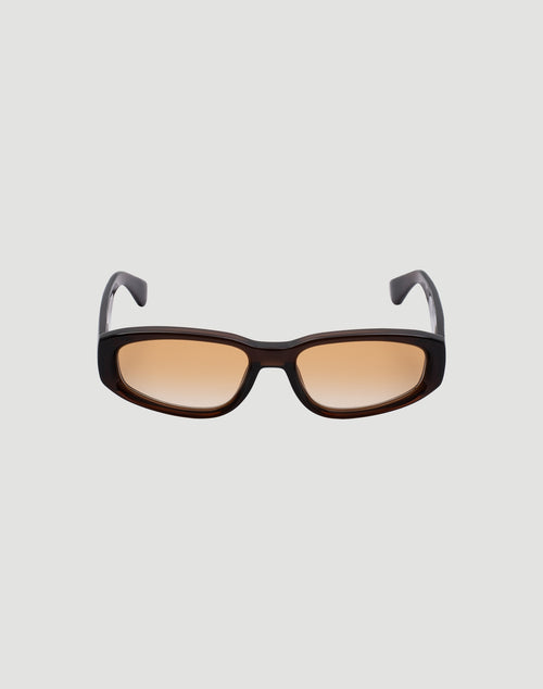 The LFDY x Chimi Shades 09 by LIVE FAST DIE YOUNG feature thick dark brown rectangular frames and light brown CR39 lenses with UV protection, shown on a plain white background.