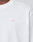 Close-up of the Basic Evidence Tee by LIVE FAST DIE YOUNG: a white, 100% Baumwolle T-shirt with small pink LFDY™ text on the upper left chest. Oversize fit. Neutral background shows part of neck and shoulder.