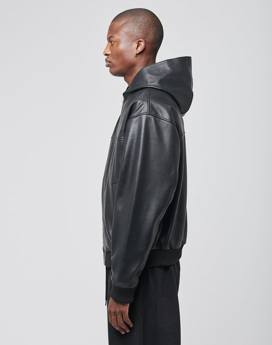 Leather Hooded Jacket