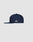 A navy blue LFDY x New Era 59FIFTY Paris fitted cap by LIVE FAST DIE YOUNG, shown from the side with a small white embroidered logo on the side panel, set against a plain light grey background.
