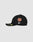 The LFDY x New Era 59FIFTY Low Profile cap by LIVE FAST DIE YOUNG features a black design with orange and white embroidered side logo and small red and white logo patches, shown against a plain light background.