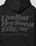 A person wears the LIVE FAST DIE YOUNG Basic 510 Hooded Zip, an oversized black hoodie with front and back prints: large gray "Live Fast Hvy Sweat 510g/m²" text on the back, plus a smaller line showing fabric thickness and measurement icons.