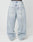 Back view of a person wearing LIVE FAST DIE YOUNG LFDY Baggy Denim—light blue, high-waisted jeans with a baggy fit, wide straight legs, two large back pockets, slight ankle crinkles, and made from 100% Baumwolle.