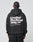 A person with braided hair faces away, wearing an oversize fit black Basic 360 Hooded by LIVE FAST DIE YOUNG, made from hochwertige Baumwolle. Bold white LiveFast HvySweat 360g/m² text and graphic symbols adorn the back, with visible topstitching details.