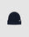 The Basic Beanie by LIVE FAST DIE YOUNG is a plain navy blue, one-size knitted hat with a folded brim and a white LFDT flaglabel on the front, made from soft polyacryl and shown on a light grey background.