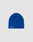 The LIVE FAST DIE YOUNG Script Beanie is a plain blue polyacryl knit hat in One Size, featuring a small white “Logo-Stick” script near the bottom edge, shown on a light gray background.