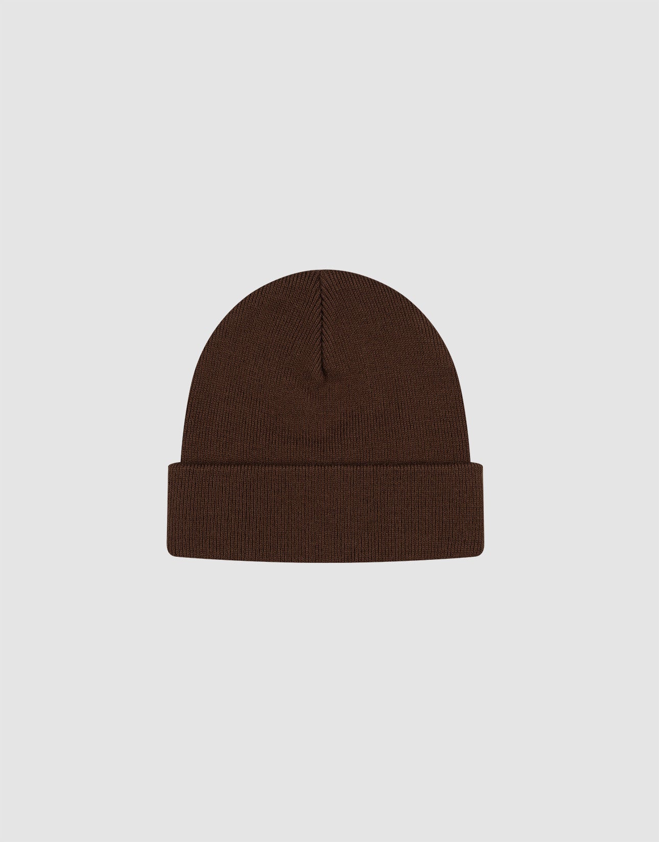 The LIVE FAST DIE YOUNG Basic Beanie in brown features a folded brim and flag-label detail. Made from soft polyamid for comfort, this one-size knit is shown against a light gray background.